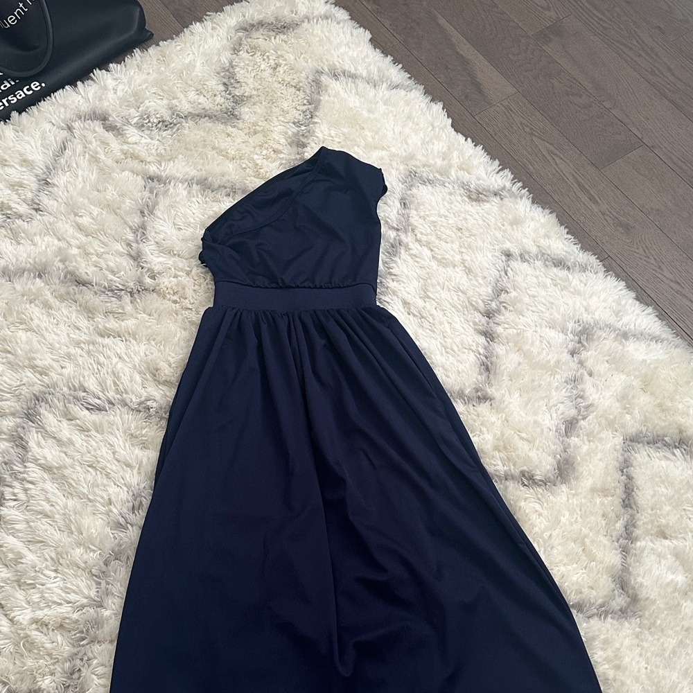 Amazon One-Shoulder Navy Blue Evening Dress